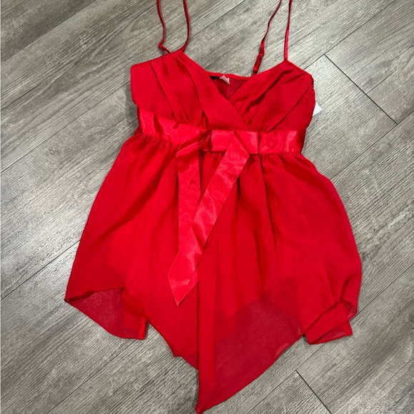 SALE 🍒🤍FREDERICKS of Hollywood red satin sheer babydoll lingerie ♥️ - Picture 4 of 9